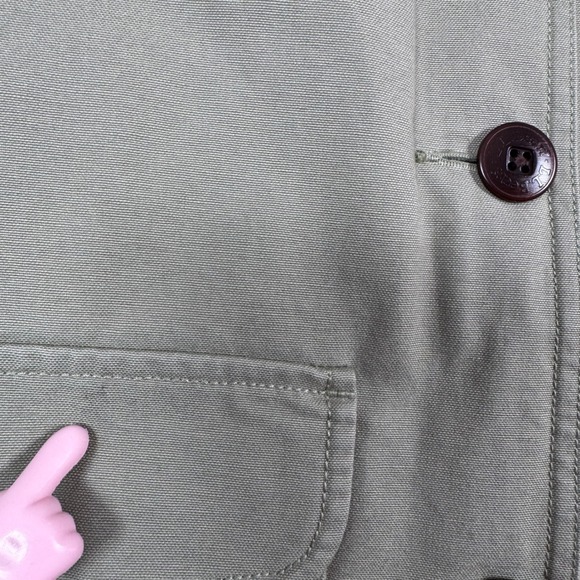 VTG LL Bean Women M Utility Field Barn Jacket Green Canvas Corduroy Chore Coat - Picture 5 of 16